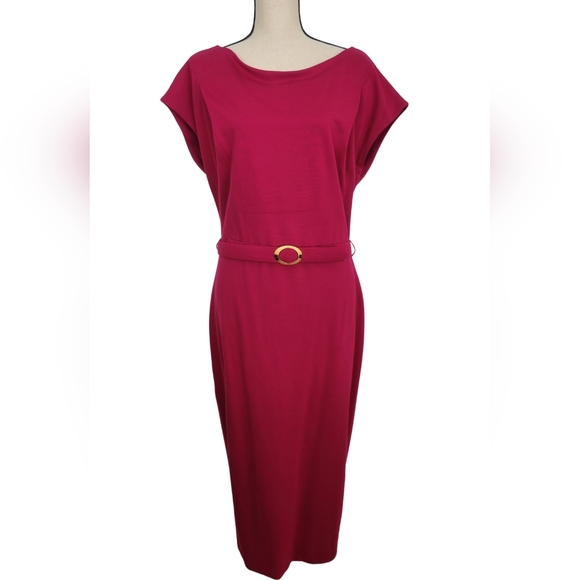 Escada Dresses & Skirts - Escada Magenta Bateau Neckline Dress, Size 44-L or Size 12